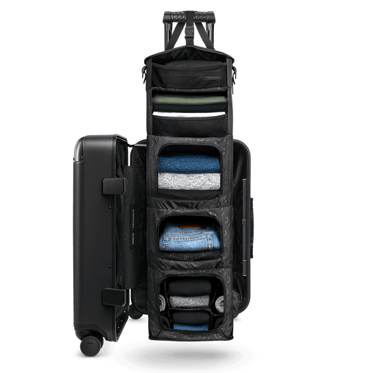 Black Carry-On Closet Original medium luggage open — spacious and organized travel suitcase interior